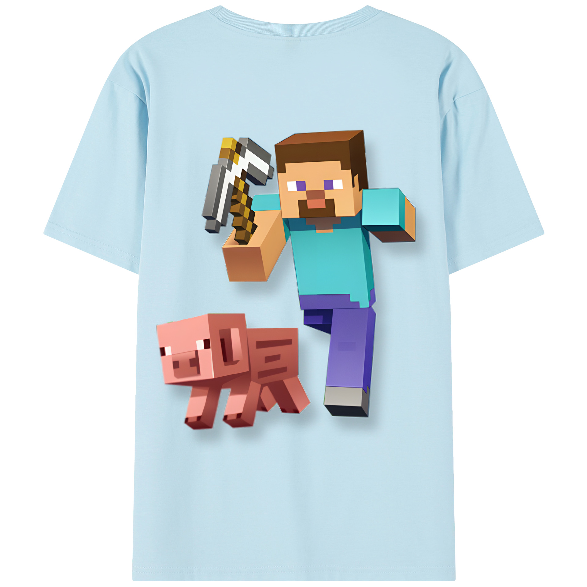 （画像用） マインクラフト ブロックの世界 Minecraft MC Block world 綿100％半袖Tシャツ（背面プリント）
